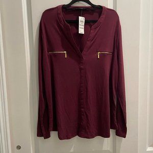 NWT INC Intl LS maroon Blouse XXL